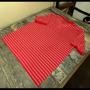 True Rock Men Short Sleeve Polo Shirt Red&White Stripe Size M